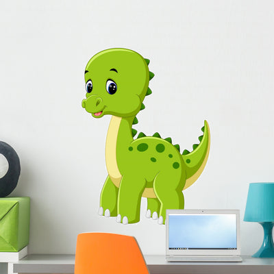 Cute Dinosaur Cartoon Wall Decal shown on a wall