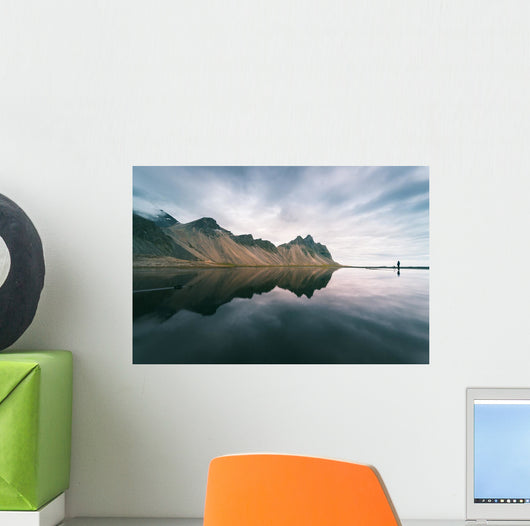 Landscape with mountains reflected in water, Iceland Wall Mural