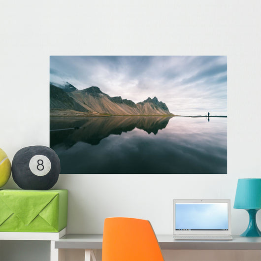 Landscape with mountains reflected in water, Iceland Wall Mural
