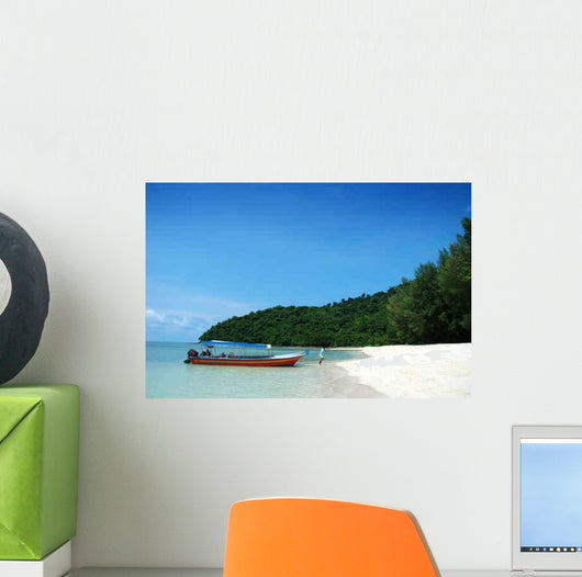 Boat and Beautiful Beach Wall Decal