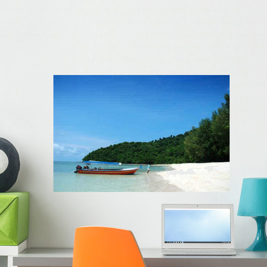 Boat and Beautiful Beach Wall Decal