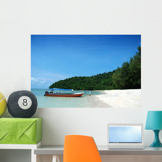 Boat and Beautiful Beach Wall Decal