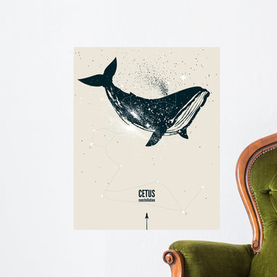 Whale Constellation Space Poster Wall Mural shown on a wall