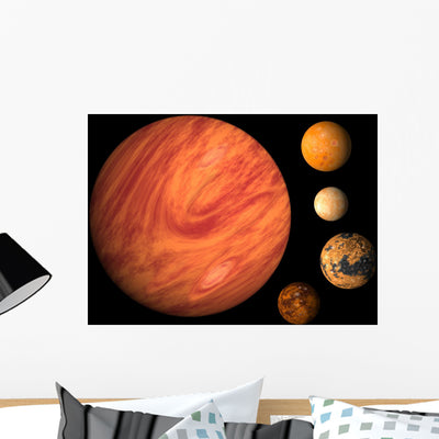 Jupiter and Its Moons Wall Mural shown on a wall