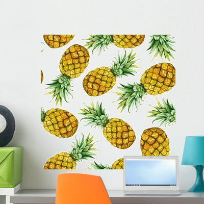 Hand Drawn Watercolor Pineapples Wall Decal shown on a wall