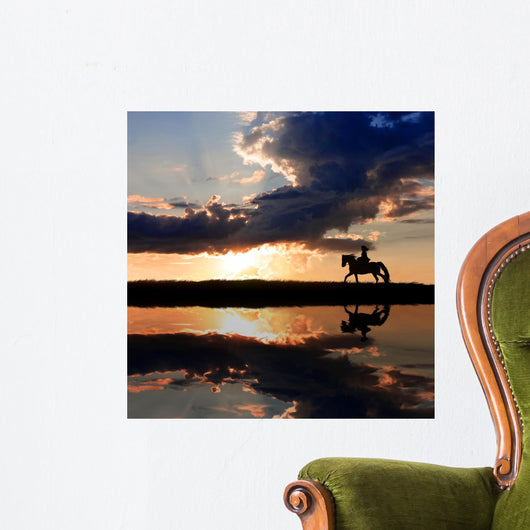Horseback Riding on Coastline on Sunset Wall Mural