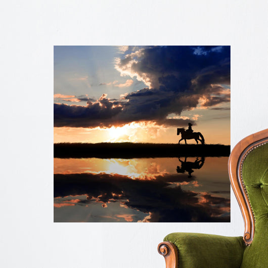 Horseback Riding on Coastline on Sunset Wall Mural