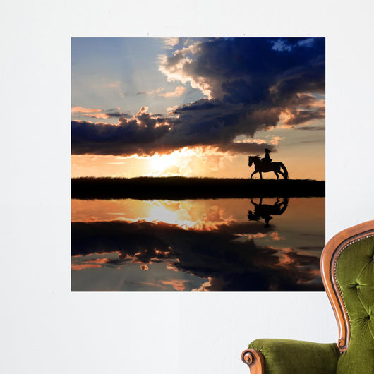 Horseback Riding on Coastline on Sunset Wall Mural