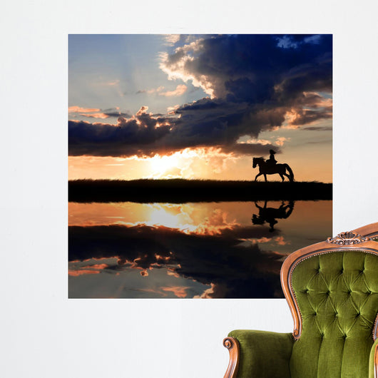 Horseback Riding on Coastline on Sunset Wall Mural