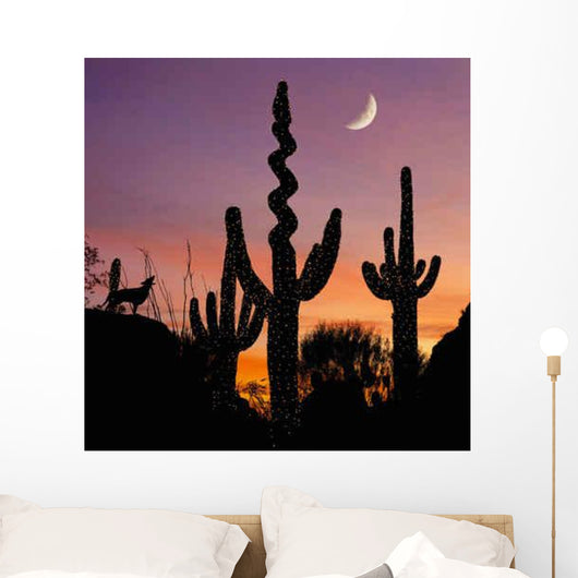 Silhouette Coyote Howling Decorated Wall Decal