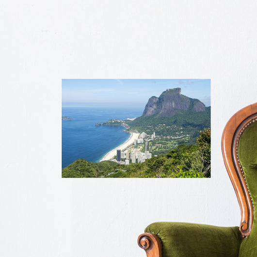 Scenic skyline view from above Sao Conrado Beach with Pedra da Gavea mountain and the favela community of Rocinha in Rio de Janeiro, Brazil Wall Mural