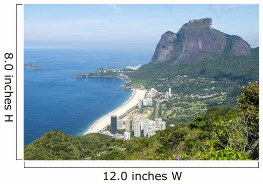 Scenic skyline view from above Sao Conrado Beach with Pedra da Gavea mountain and the favela community of Rocinha in Rio de Janeiro, Brazil Wall Mural