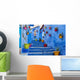 Blue Staircase and Flower Pots Wall Wall Decal