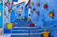 Blue Staircase and Flower Pots Wall Wall Decal