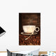 White coffee cup with spoon on roasted beans Wall Mural
