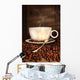 White coffee cup with spoon on roasted beans Wall Mural