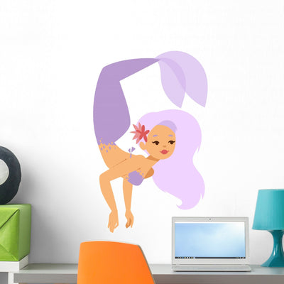Purple Nixie Mermaid Wall Decal shown on a wall