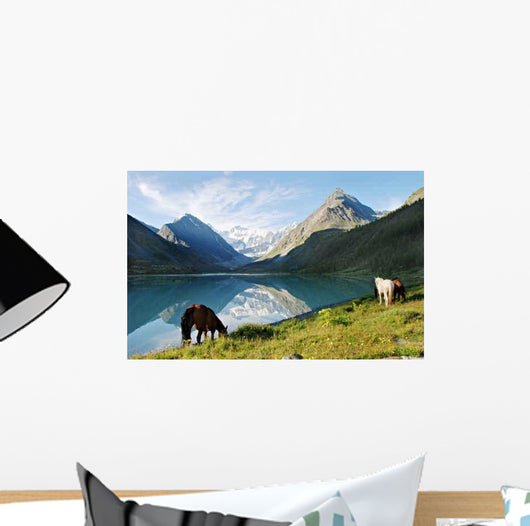 Horses near Mountain Lake Wall Decal