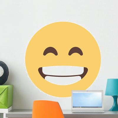 Big Grin Emoji Wall Decal shown on a wall