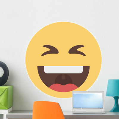 Laughing Emoji Wall Decal shown on a wall