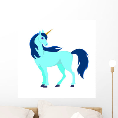 Beautiful Cartoon Unicorn Character Wall Decal shown on a wall