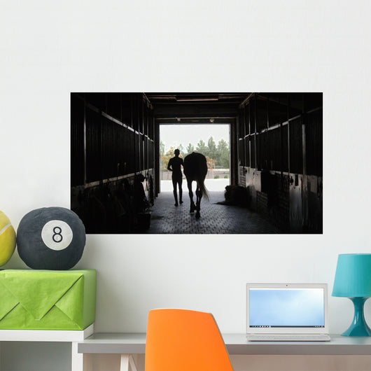 Young Jockey Walking Horse Wall Decal