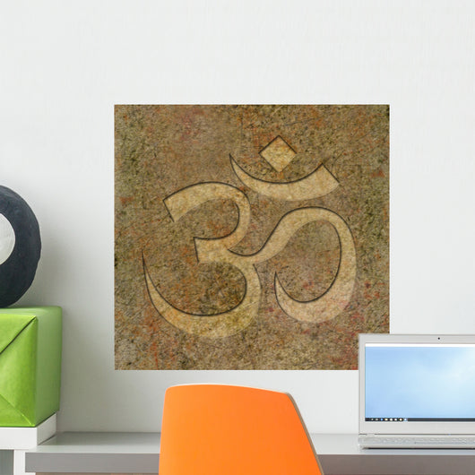 Om Symbol Engraved on Stone Wall Mural