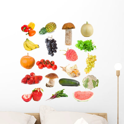 Fruits and Vegetables Collection Wall Stickers shown on a wall