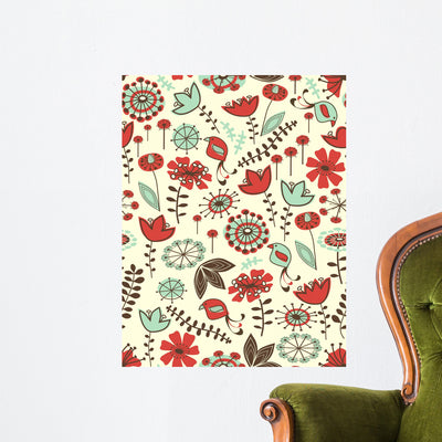 Whimsical Floral Seamless Pattern Wall Mural shown on a wall