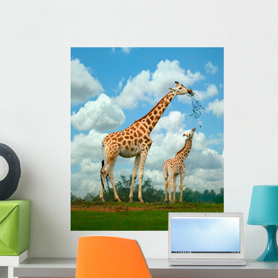 Giraffe Wall Mural shown on a wall