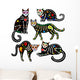 Calavera Skeleton Cats Wall Decal Sticker Set