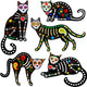 Calavera Skeleton Cats Wall Decal Sticker Set