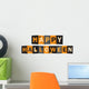 HAPPY HALLOWEEN Vector Letters Icon with Bats, Black Cat, Pumpkins and Spiders Wall Decal