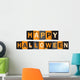 HAPPY HALLOWEEN Vector Letters Icon with Bats, Black Cat, Pumpkins and Spiders Wall Decal