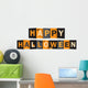 HAPPY HALLOWEEN Vector Letters Icon with Bats, Black Cat, Pumpkins and Spiders Wall Decal