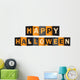 HAPPY HALLOWEEN Vector Letters Icon with Bats, Black Cat, Pumpkins and Spiders Wall Decal