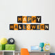 HAPPY HALLOWEEN Vector Letters Icon with Bats, Black Cat, Pumpkins and Spiders Wall Decal