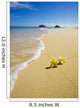plumeria blossoms lie on white sand by the tropical pacific Wall Mural