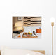 Tray with breakfast on a bed in a hotel room Wall Mural