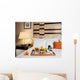 Tray with breakfast on a bed in a hotel room Wall Mural