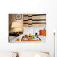 Tray with breakfast on a bed in a hotel room Wall Mural