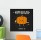 Cutie pumpkin with candy and a pet spider in his hands - Halloween hand drawn vector illustration. Wall Mural