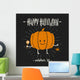 Cutie pumpkin with candy and a pet spider in his hands - Halloween hand drawn vector illustration. Wall Mural