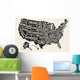 Poster map of United States of America with state names. Black and white print map of USA for t-shirt, poster or geographic themes. Hand-drawn black map with states. Vector Illustration Wall Mural