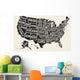 Poster map of United States of America with state names. Black and white print map of USA for t-shirt, poster or geographic themes. Hand-drawn black map with states. Vector Illustration Wall Mural