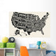 Poster map of United States of America with state names. Black and white print map of USA for t-shirt, poster or geographic themes. Hand-drawn black map with states. Vector Illustration Wall Mural