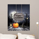 Halloween spooky background with wooden sign. Vector Wall Mural