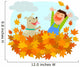Boy and his dog playing in a pile of autumn leaves Wall Decal
