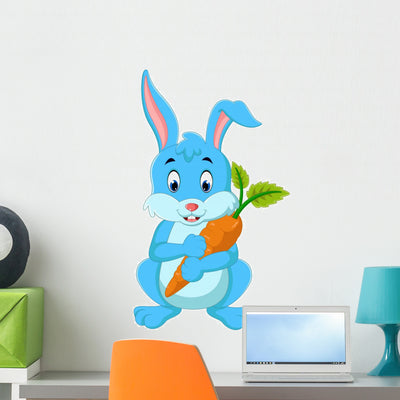 Cartoon Happy Rabbit Wall Decal shown on a wall