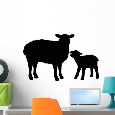 Silhouette Sheep and Lamb Wall Decal Sticker Set shown on a wall